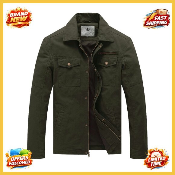 Men's Casual Canvas Cotton Military Lapel Jacket Classic Retro Style